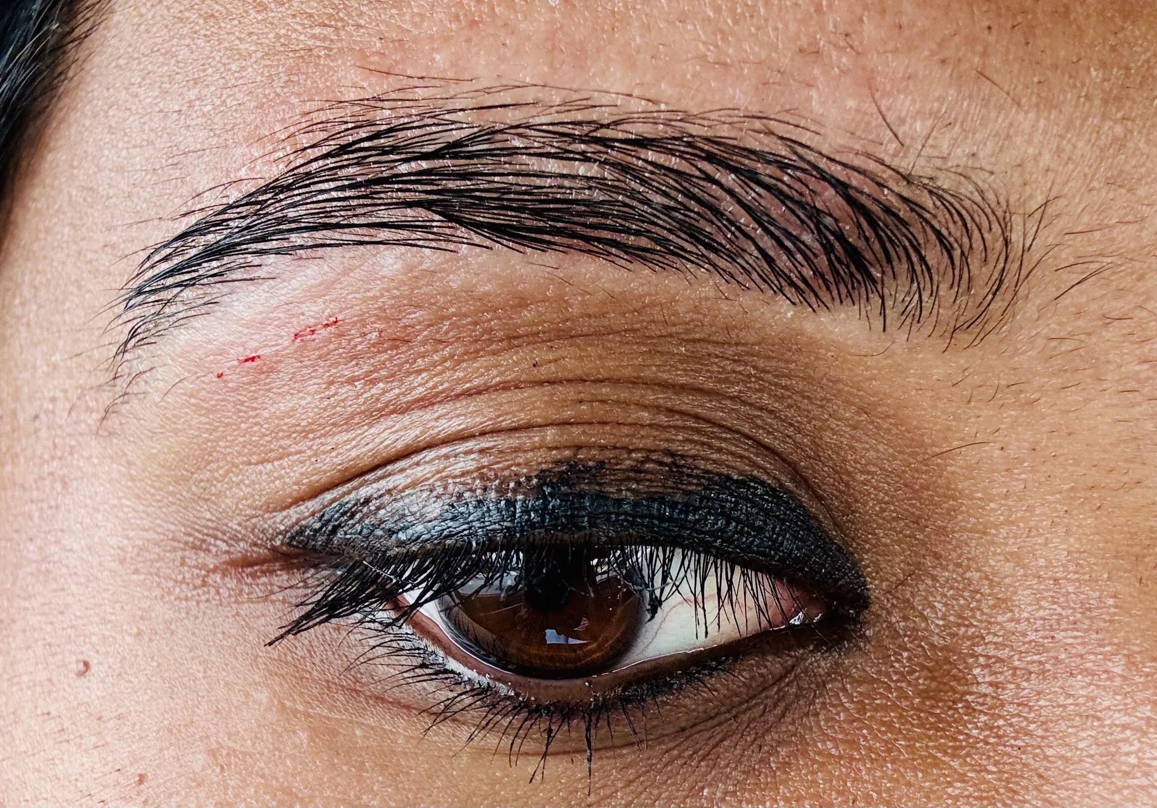 Close detail of a shaped brow and lash
